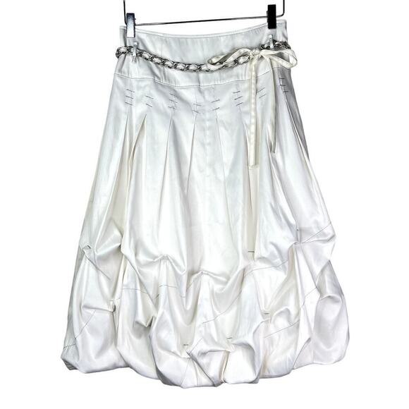 Alberto Makali White Gathered Ruched Bubble Skirt Chain Belted Women's 6 - Picture 1 of 7